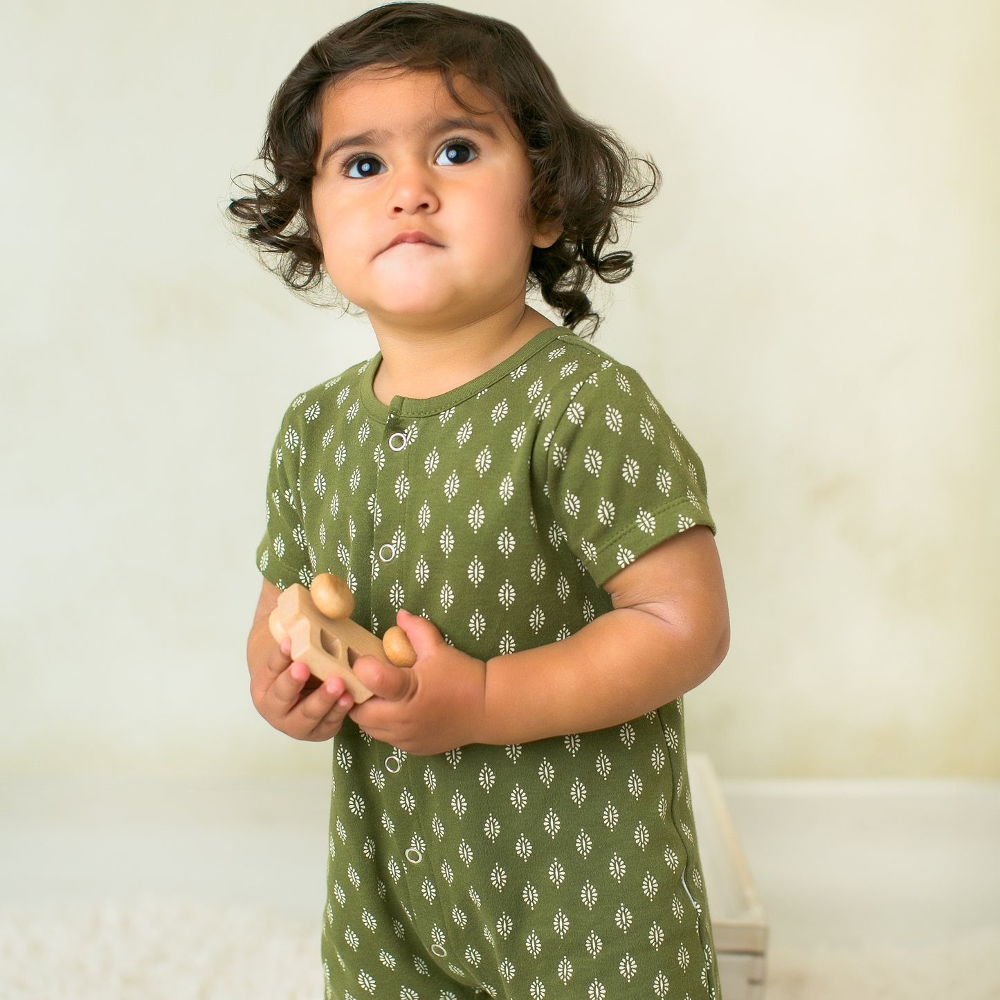 Leaf Block Short Sleeve Romper
